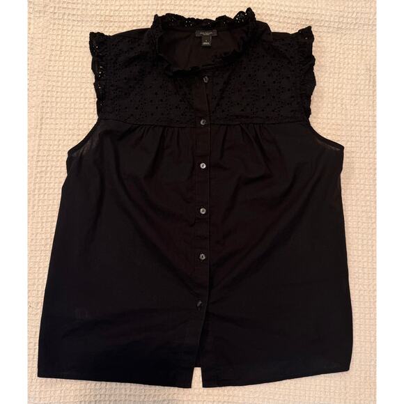 Ann Taylor Factory Black Eyelet Lace Button Down Sleeveless Blouse Size S - Picture 1 of 8